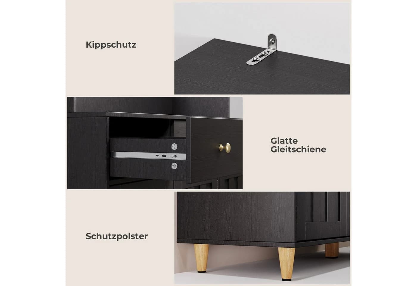 Bealife Küchenschrank mit Arbeitsplatte und 3 Schubladen Weiß/Schwarz - Bild 5