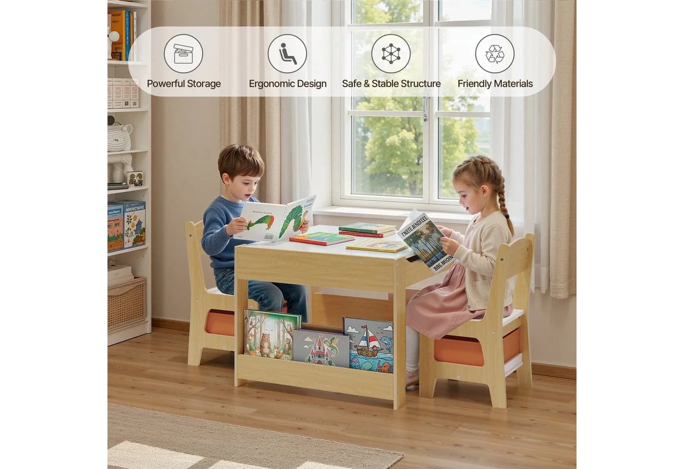 Bealife Kindersitzgruppe mit 2 Stühlen Weiß/Grau umklappbar - Bild 4
