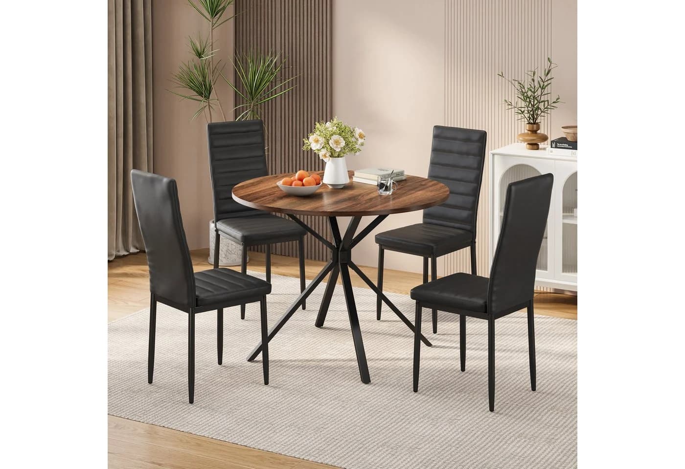 Bealife Essgruppe 5-tlg Esstisch und 4 Stühle Runder Tisch
