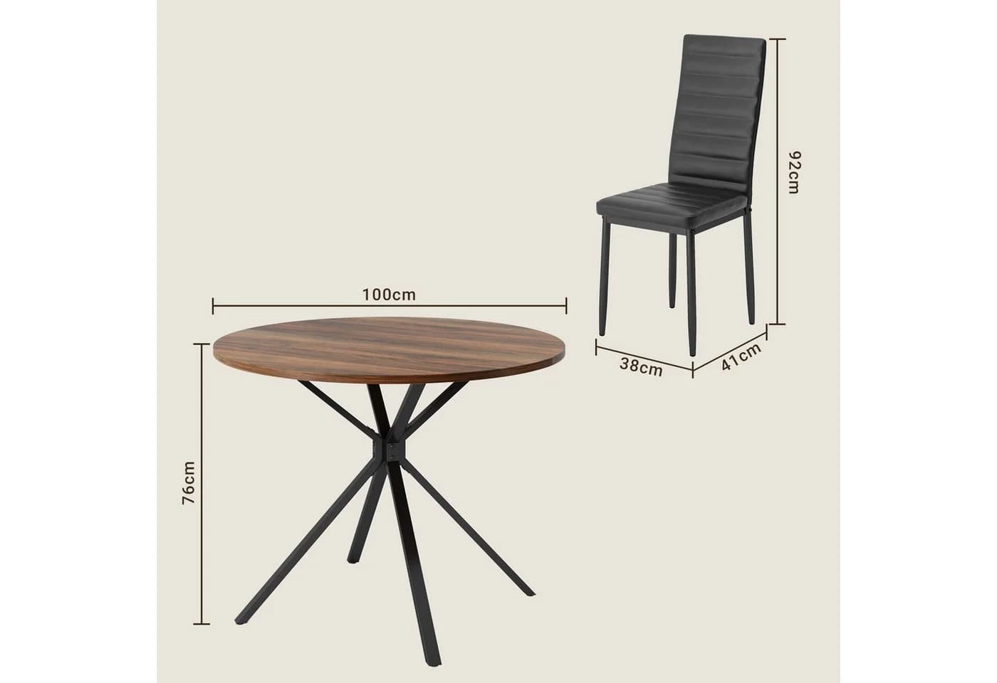 Bealife Essgruppe 5-tlg Esstisch und 4 Stühle Runder Tisch - Bild 5