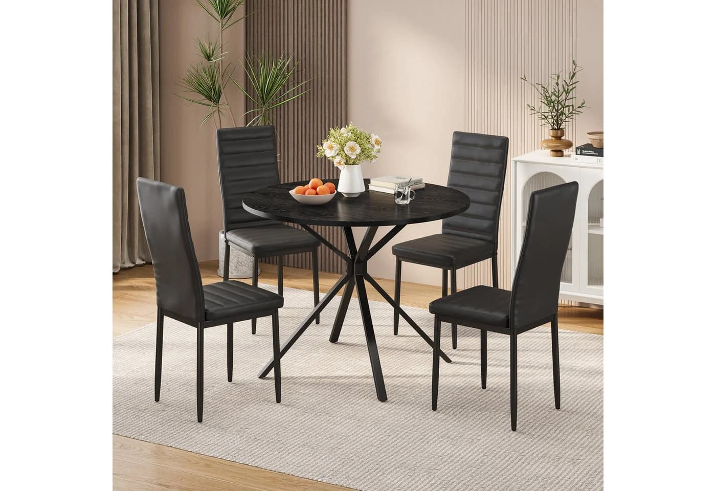 Bealife Essgruppe 5-tlg. Runder Tisch 100 cm Schwarz