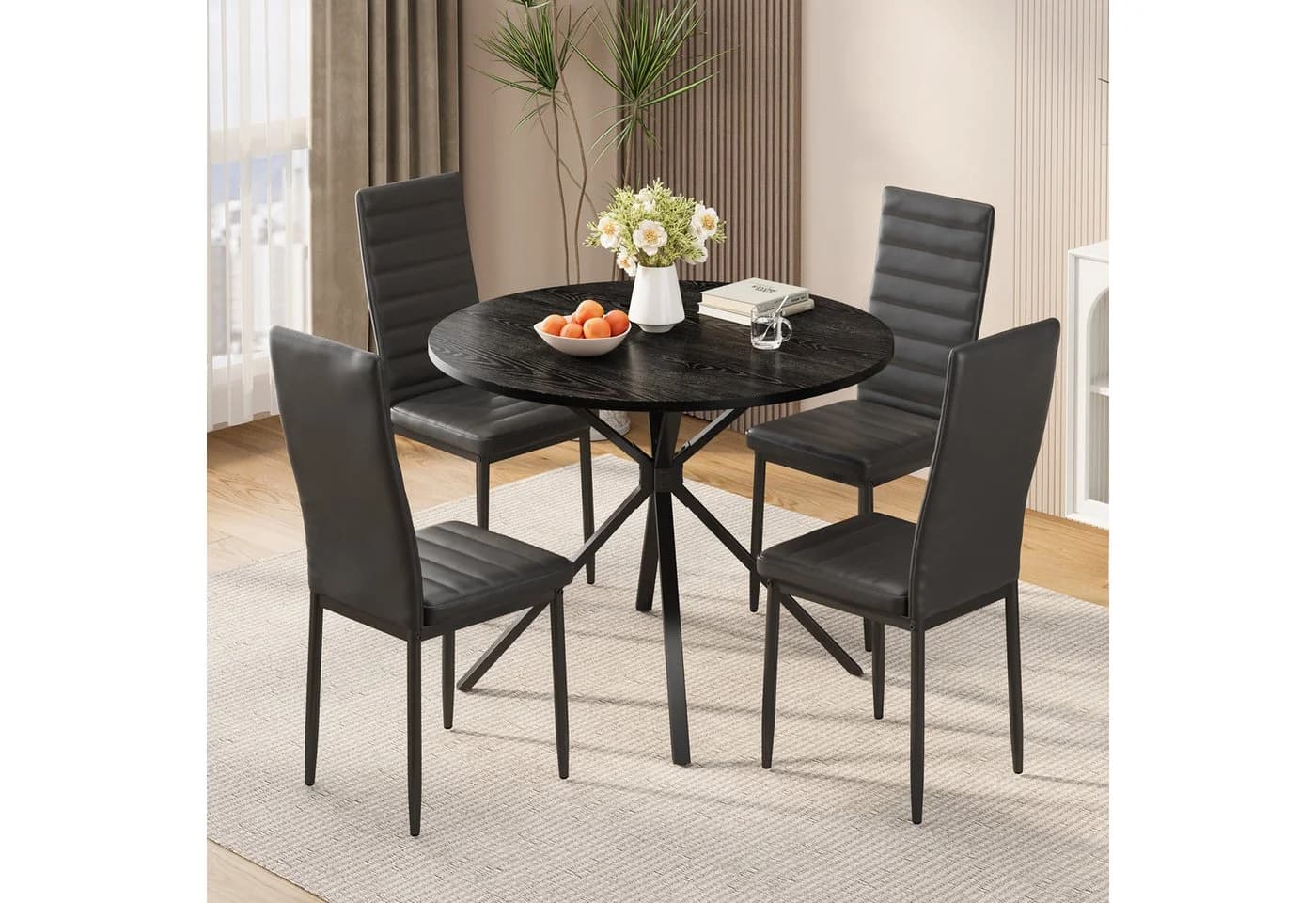 Bealife Essgruppe 5-tlg. Runder Tisch 100 cm Schwarz - Bild 2