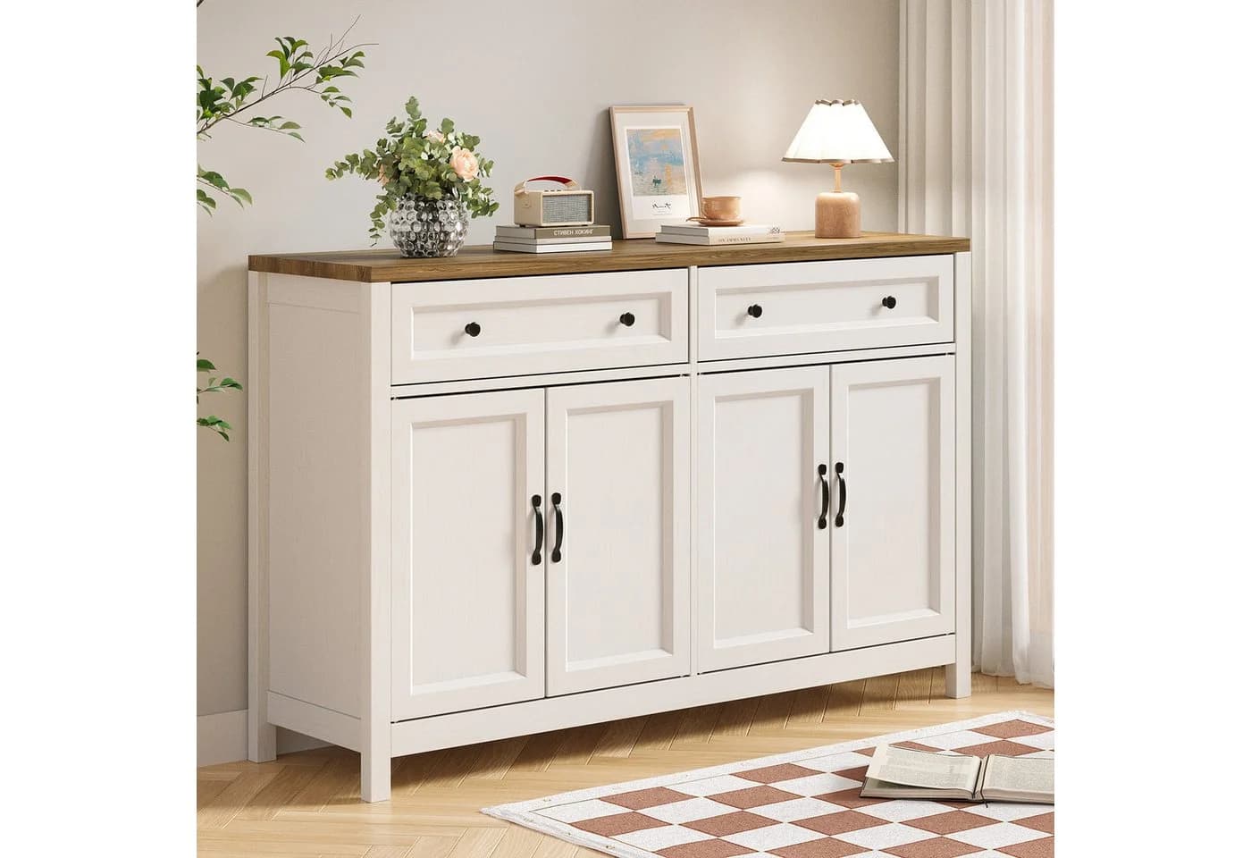 Bealife Sideboard Küchenschrank mit Arbeitsplatte, Weiß, 4 Türen, 2 Schubladen - Bild 2