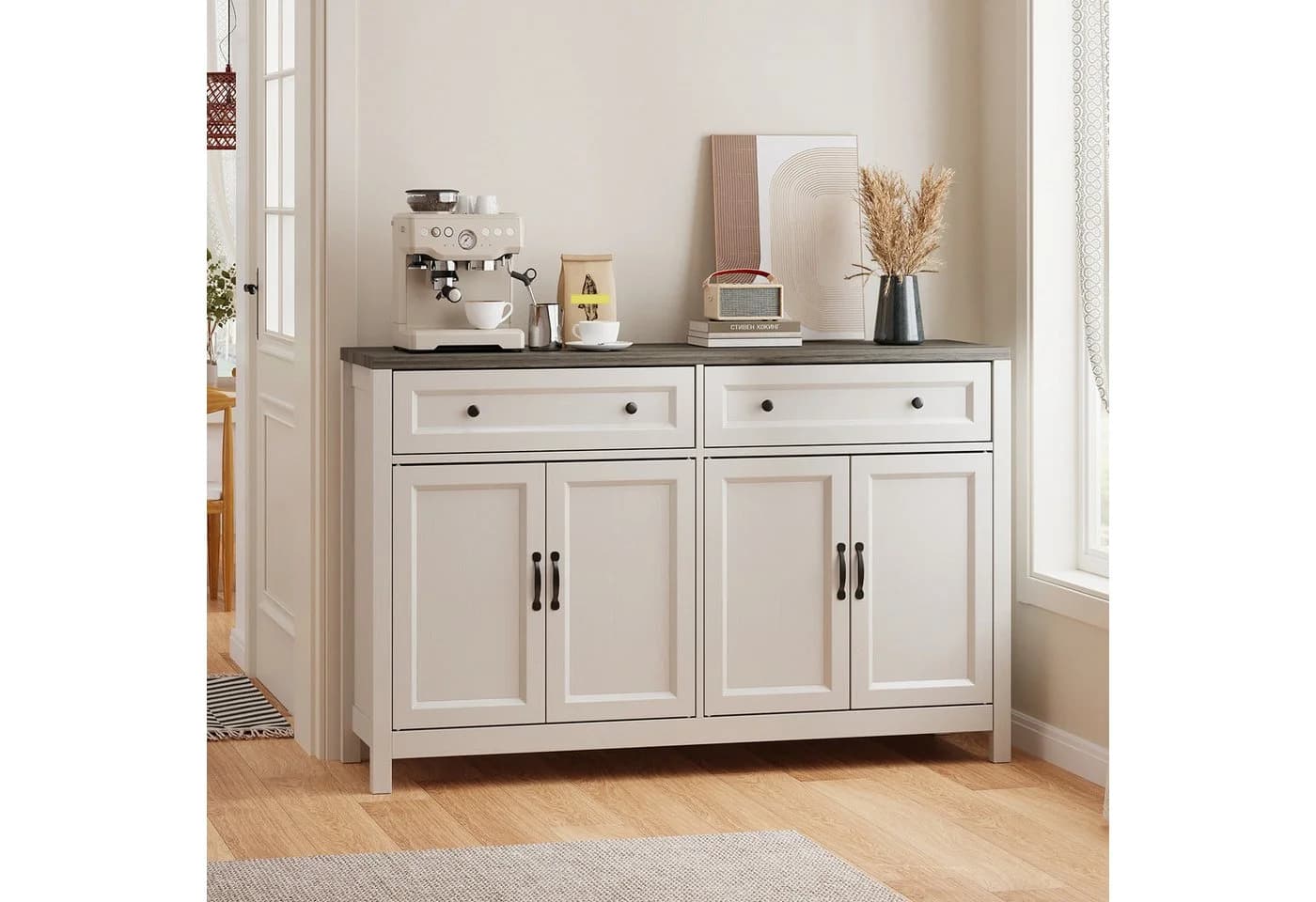 Bealife Sideboard Küchenschrank mit Arbeitsplatten, Weiß, 4 Türen, 2 Schubladen - Bild 4