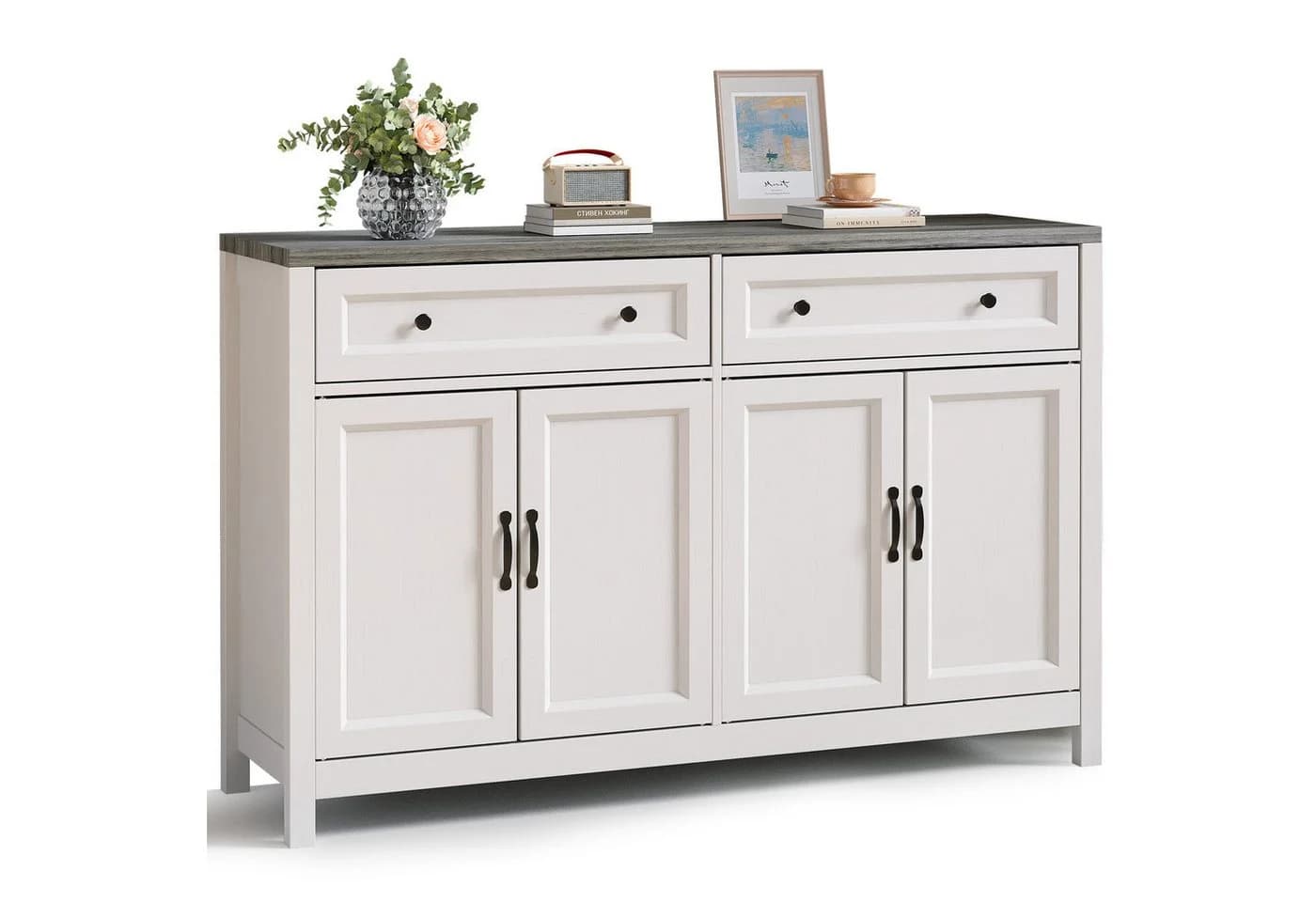 Bealife Sideboard Küchenschrank mit Arbeitsplatten, Weiß, 4 Türen, 2 Schubladen - Bild 5