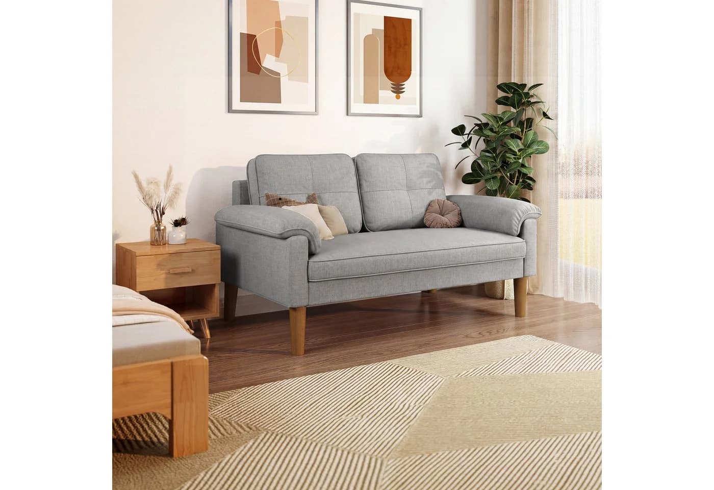 Bealife 2-Sitzer Couch Grau mit Armlehne und Seitentasche - Bild 4