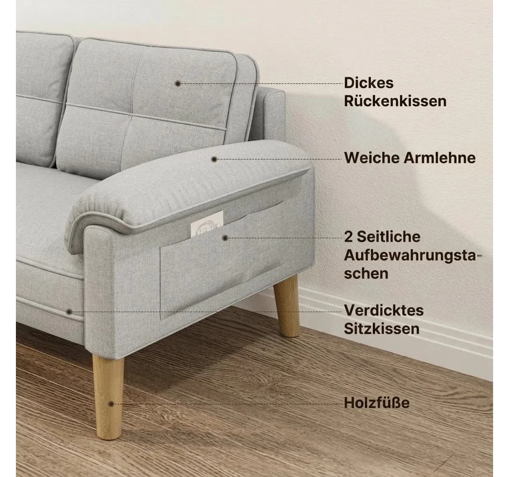 Bealife 2-Sitzer Couch Grau mit Armlehne und Seitentasche - Bild 5