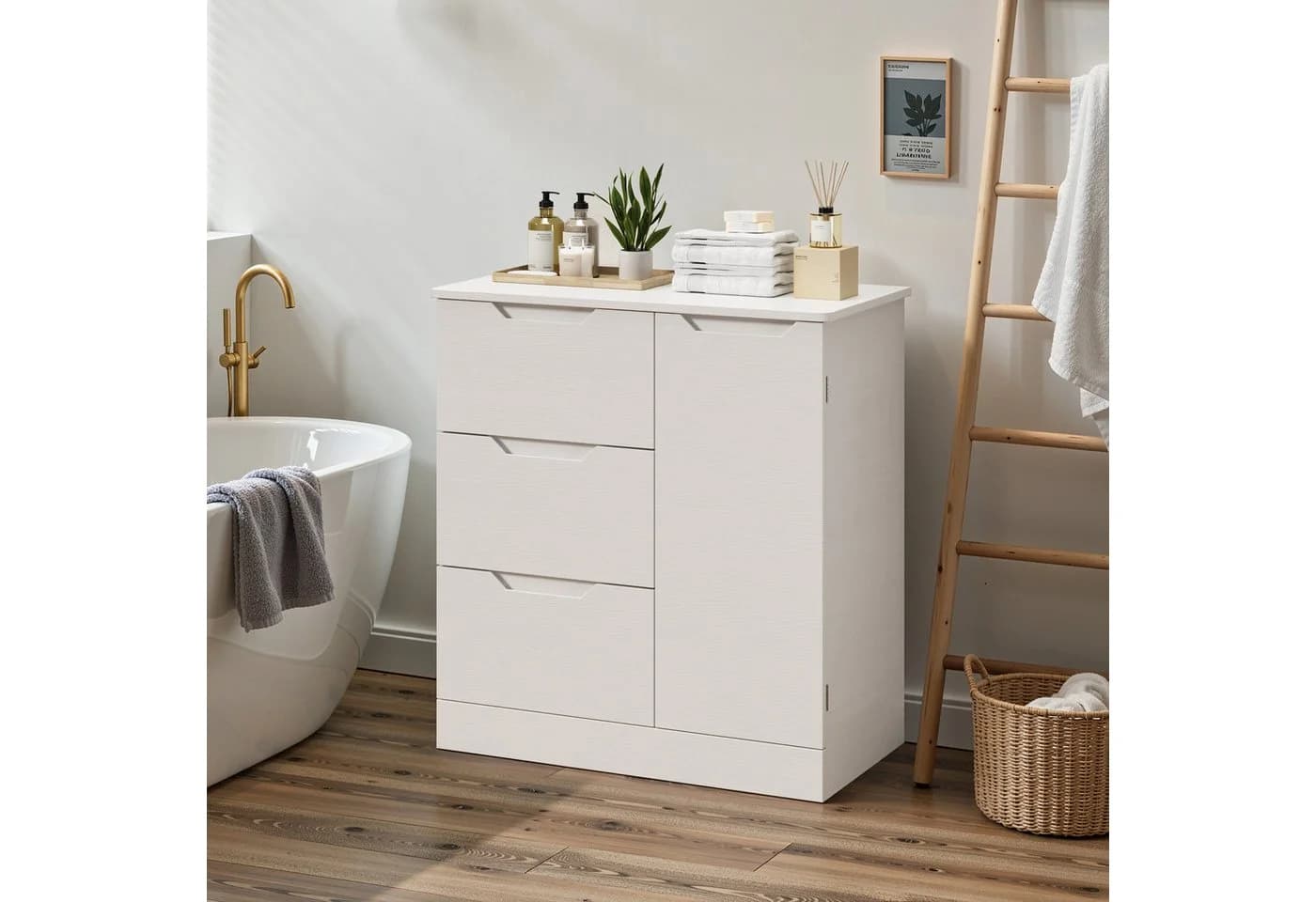 Bealife Kommode Weiß mit 3 Schubladen und Schrank - Bild 4