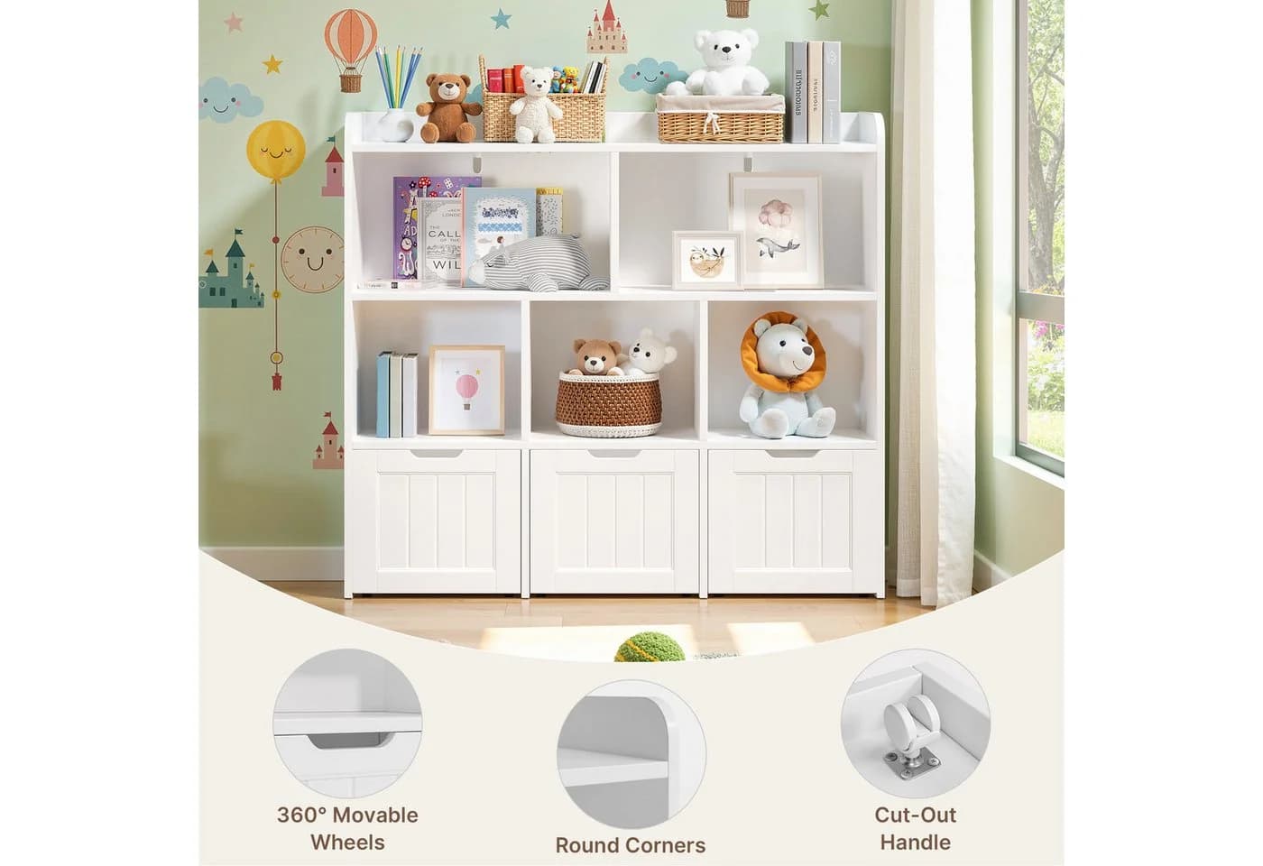Bealife Kinderregal, Spielzeugschrank mit 3 Schubladen, mit Rollen - Bild 3