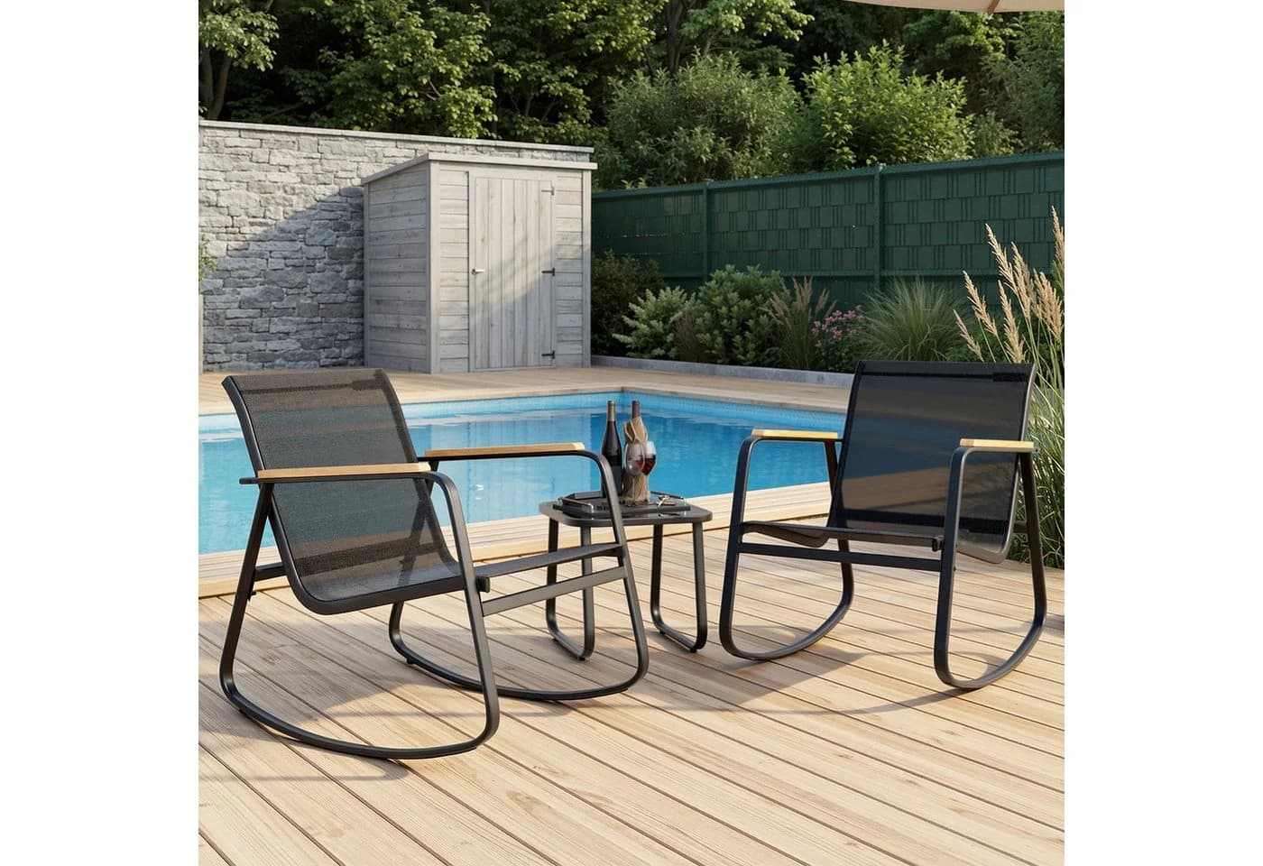 Bealife Balkonset 3-teilig mit 2 Sesseln und Tisch, Schwarz