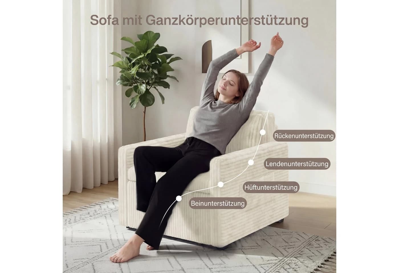 Bealife 3-in-1 Klappsessel Grau/Cremeweiß mit Seitentaschen - Bild 3