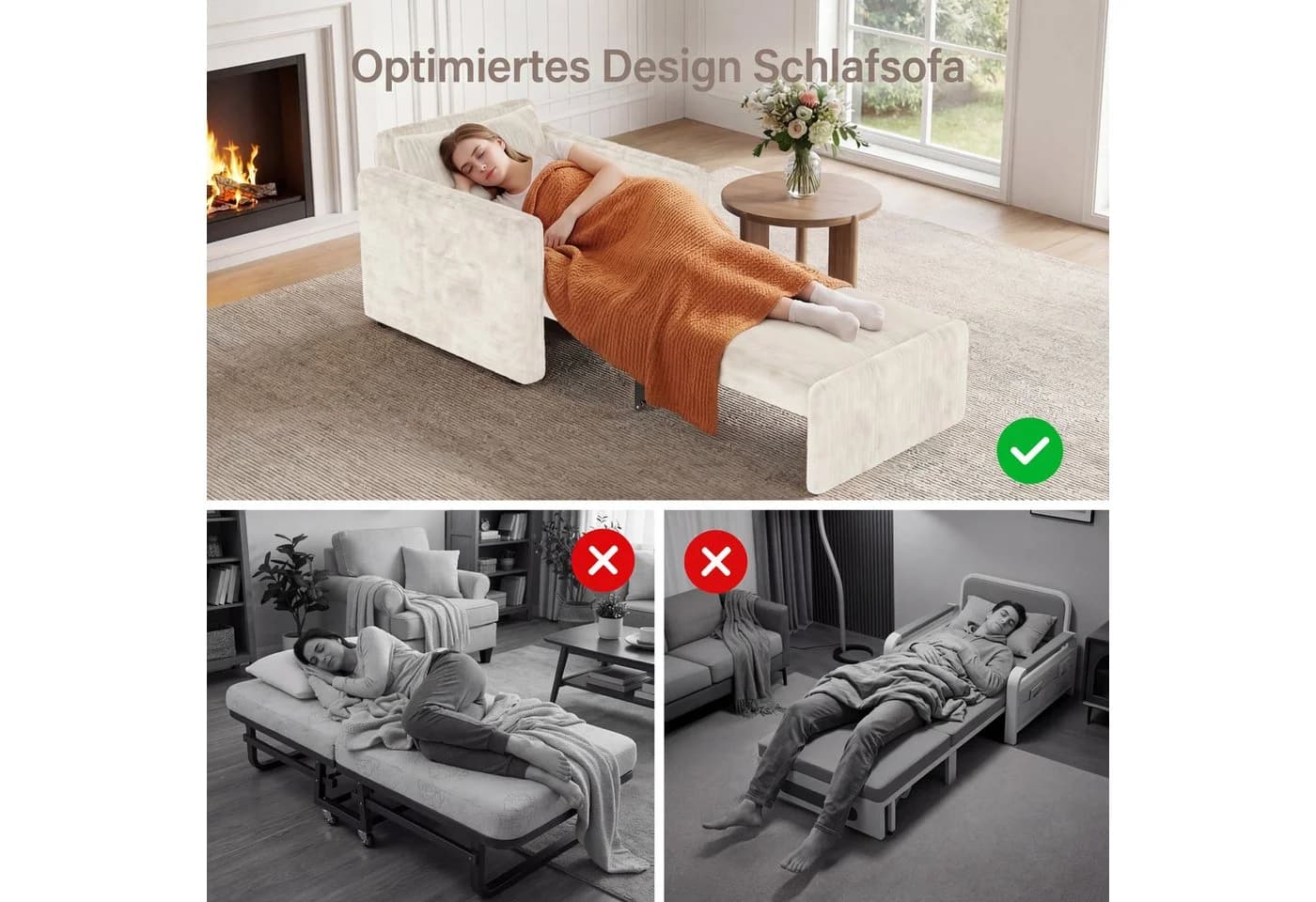 Bealife 3-in-1 Klappsessel Grau/Cremeweiß mit Seitentaschen - Bild 4