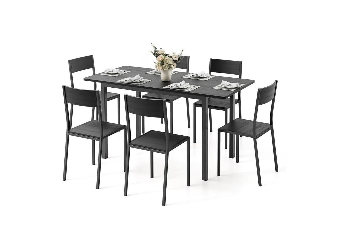 Bealife Essgruppe 7-tlg Schwarz Ausziehbar Holz - Bild 5