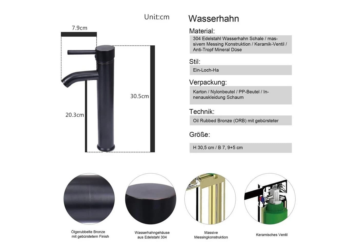 Puluomis Aufsatzwaschbecken Set Braun/Schwarz Hochglanz Glas - Bild 4