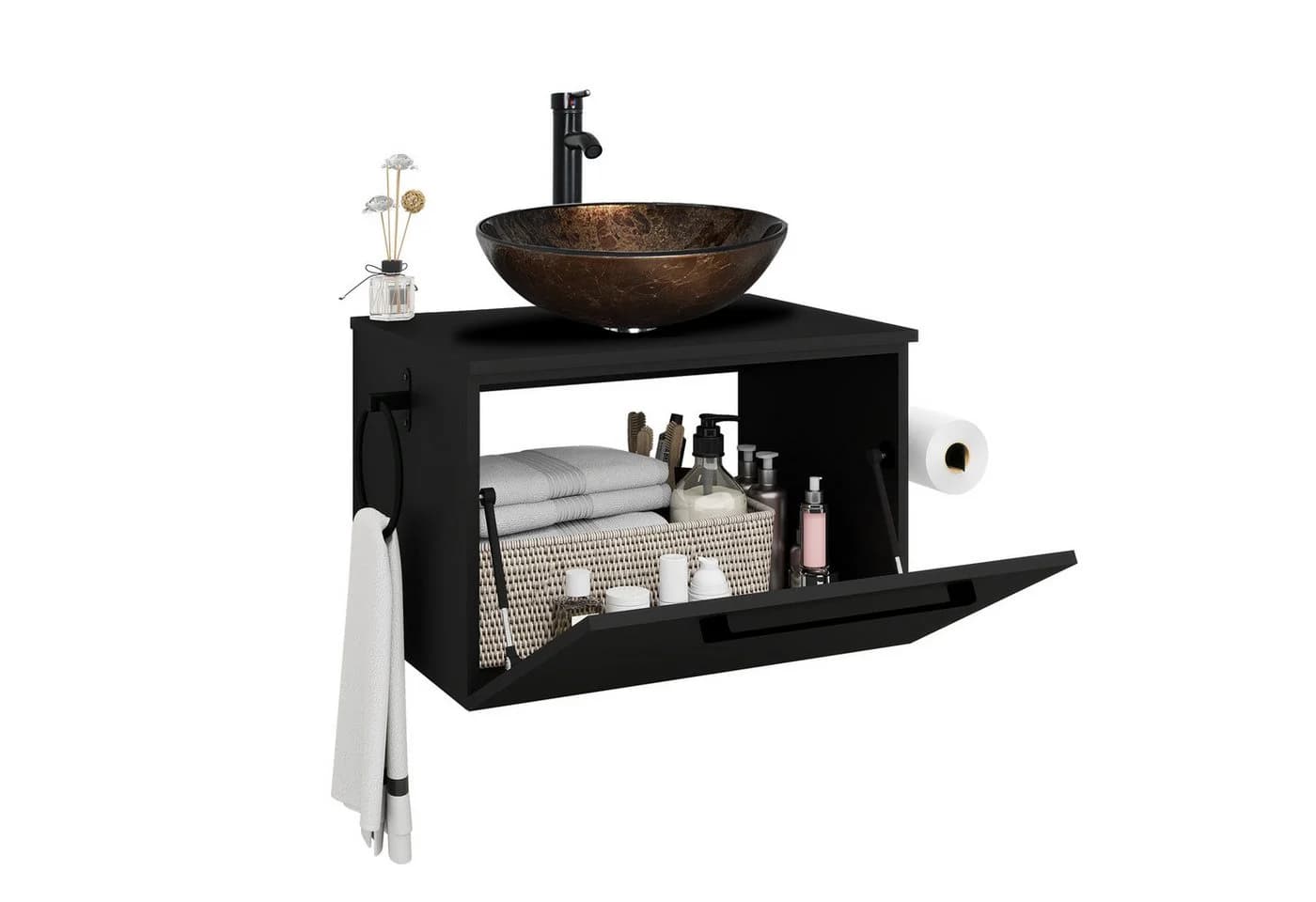 Puluomis Badezimmer-Set mit Waschbeckenunterschrank 60cm, schwarzbraun - Bild 2