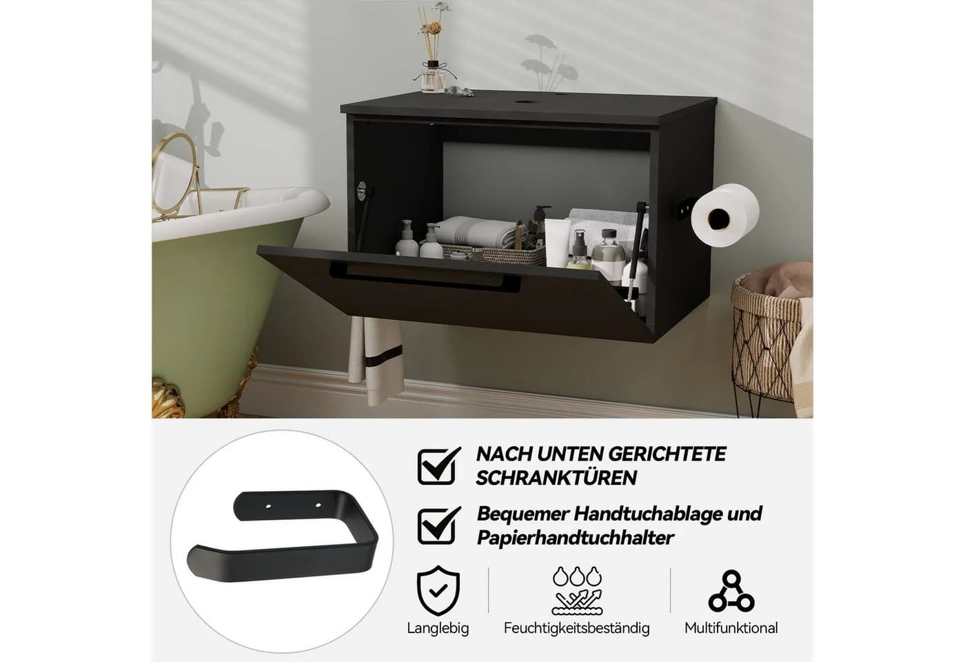 Puluomis Badezimmer-Set mit Waschbeckenunterschrank 60cm, schwarzbraun - Bild 5