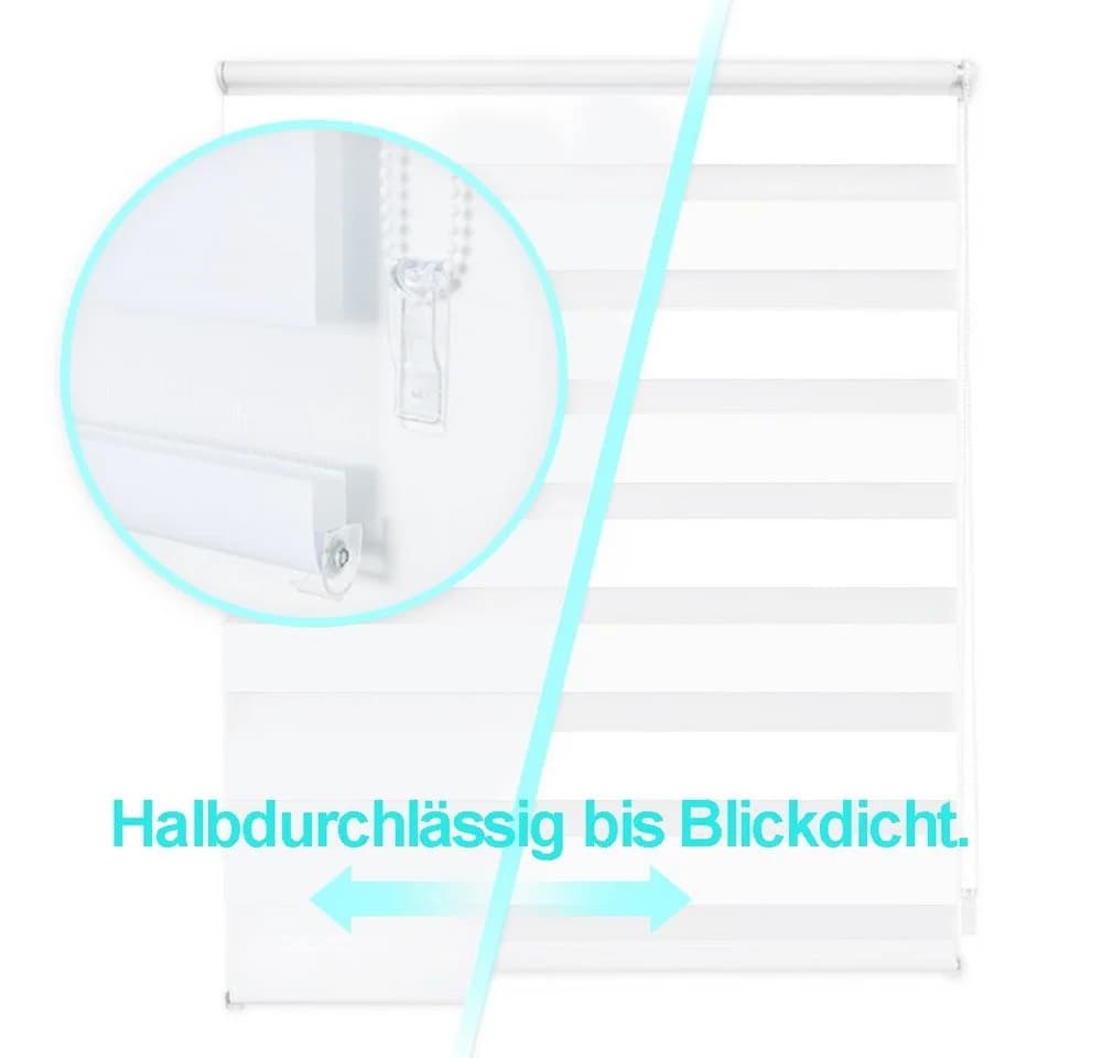 Vkele Doppelrollo Fensterrollo Ohne Bohren Weiß Sonnenschutz Verdunkelnd - Bild 5