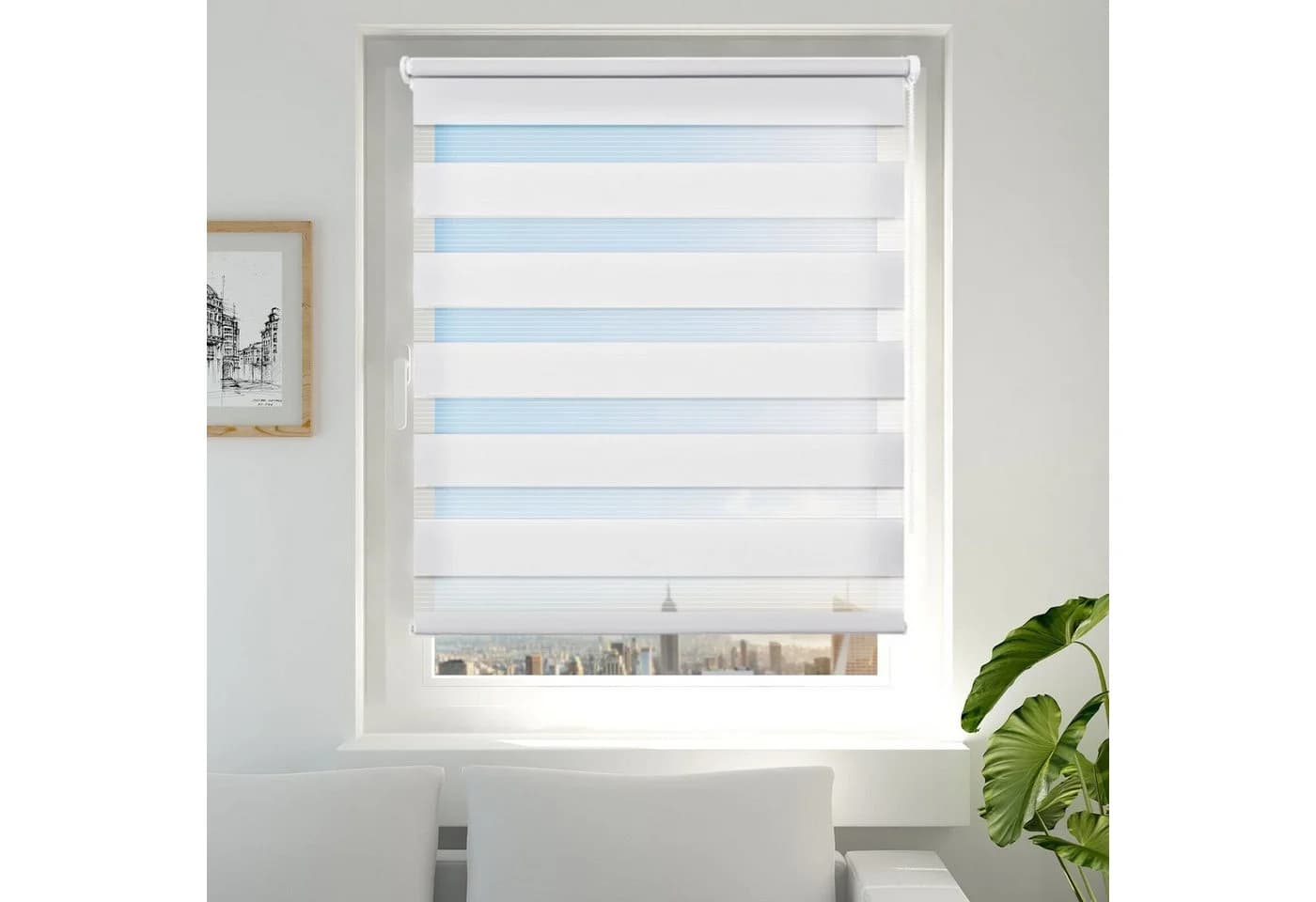 Doppelrollo ohne Bohren 130cm/150cm/230cm, OUBO, freihängend, verspannt, Klemmfix, Klemmträger, Für Fenster und Tür mit Klemmträger lichtdurchlässig verdunkelnd