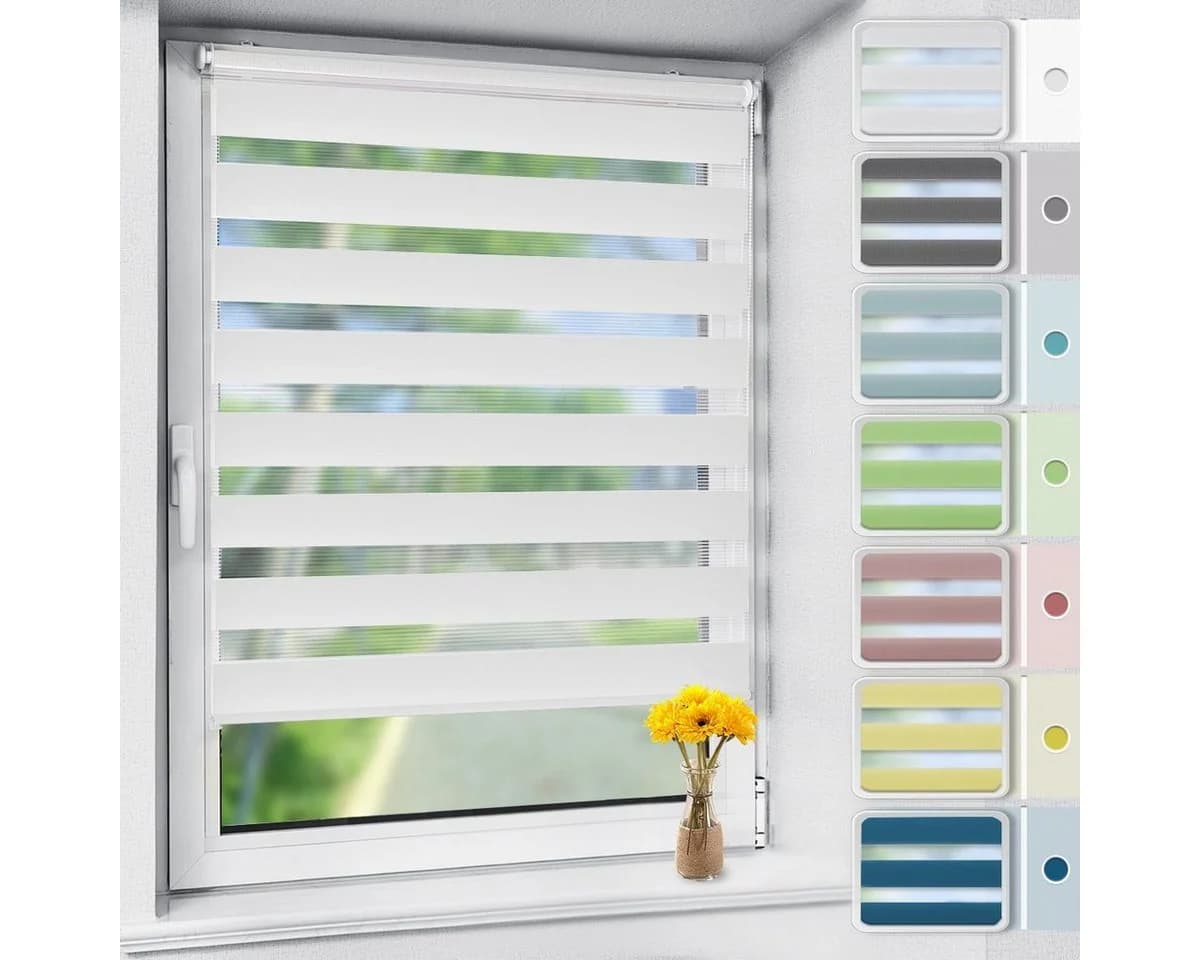 Doppelrollo ohne Bohren 130cm/150cm/230cm, OUBO, freihängend, verspannt, Klemmfix, Klemmträger, Für Fenster und Tür mit Klemmträger lichtdurchlässig verdunkelnd - Bild 2