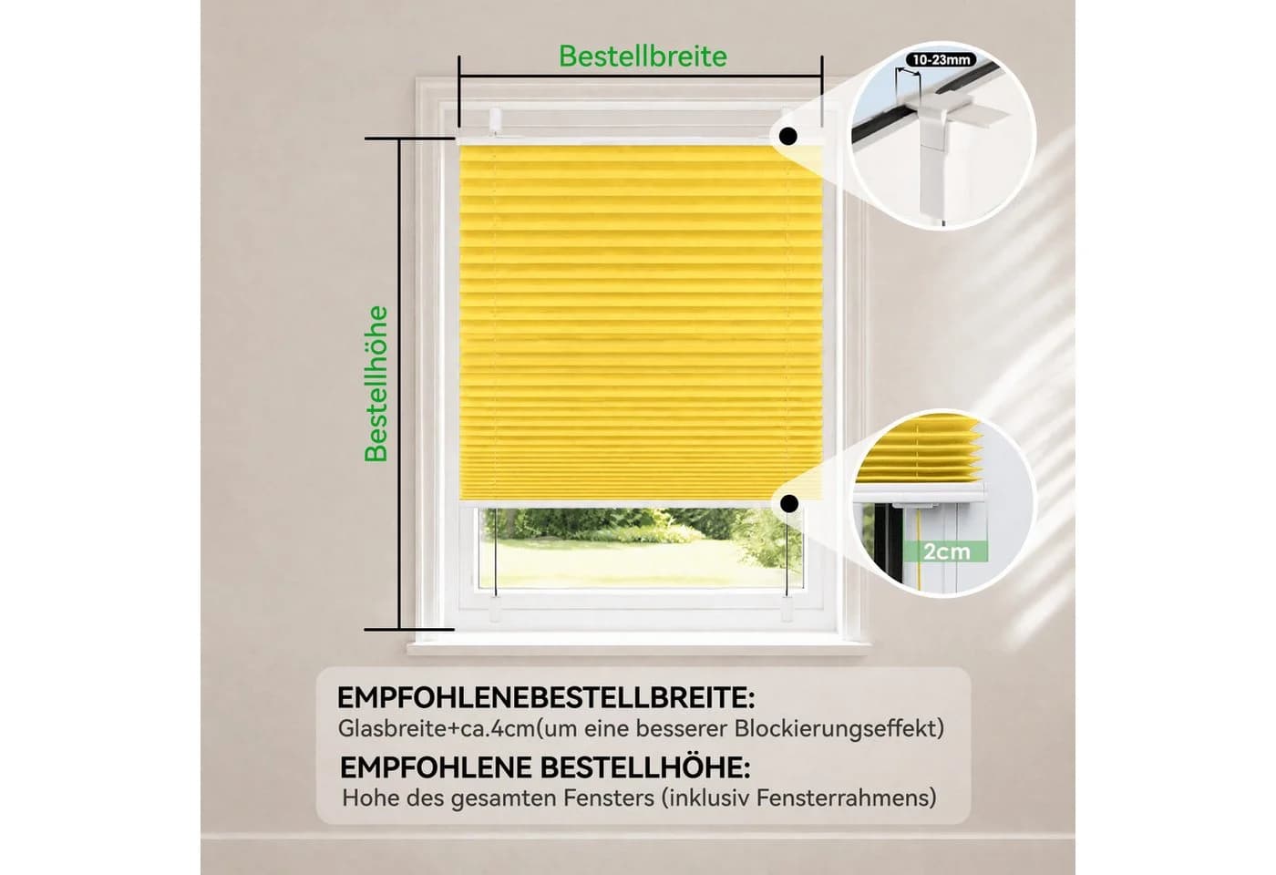 OUBO Plissee Faltrollo Ohne Bohren Gelb Klemmfix - Bild 3
