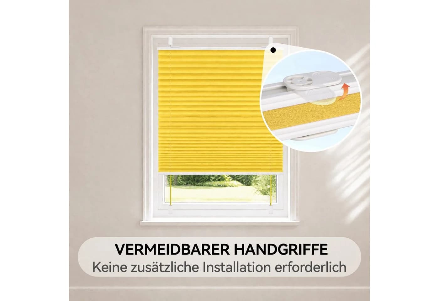 OUBO Plissee Faltrollo Ohne Bohren Gelb Klemmfix - Bild 5