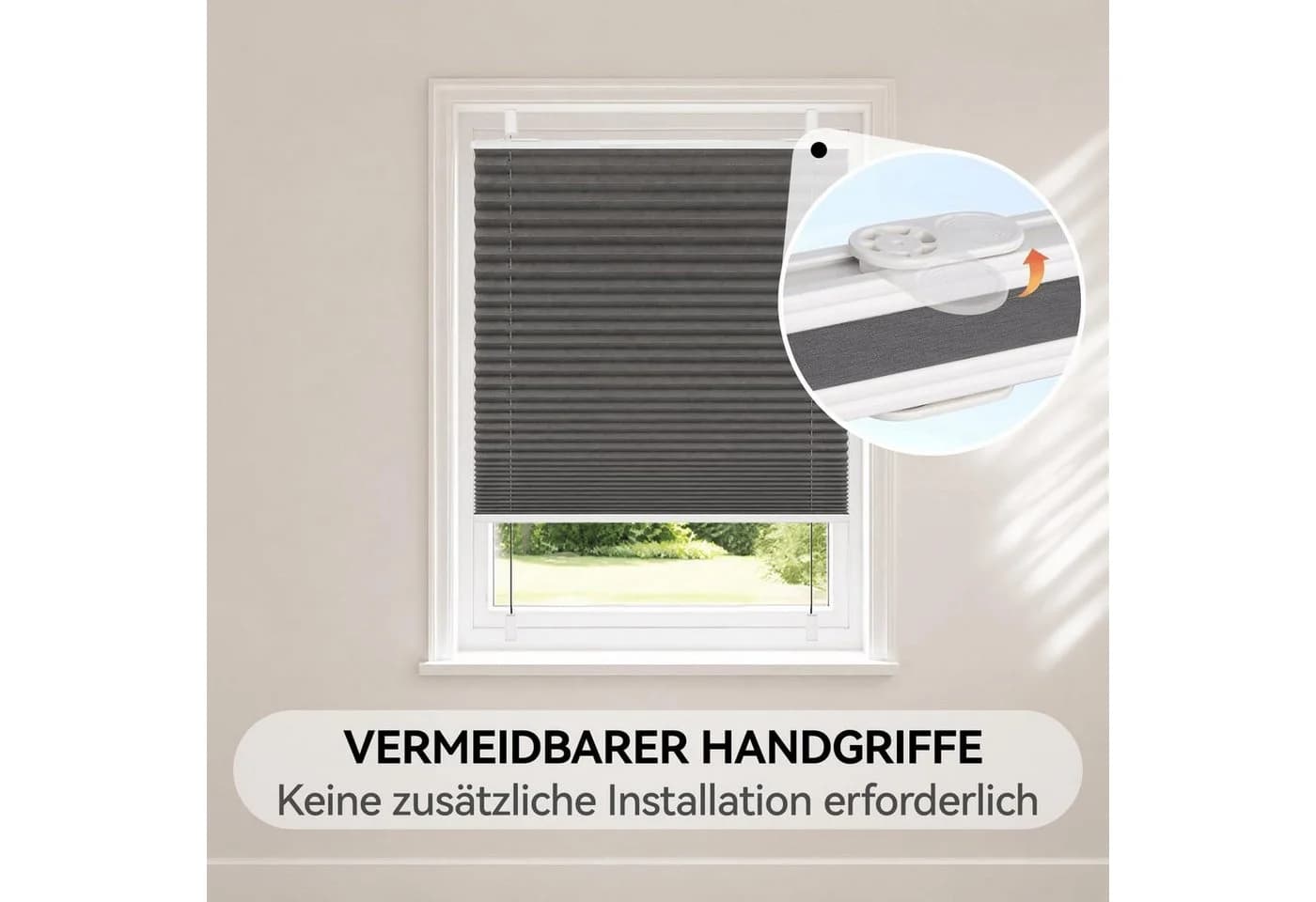 Vkele Plissee Easy Fix Klemm Faltrollo Anthrazit Blickdicht - Bild 5