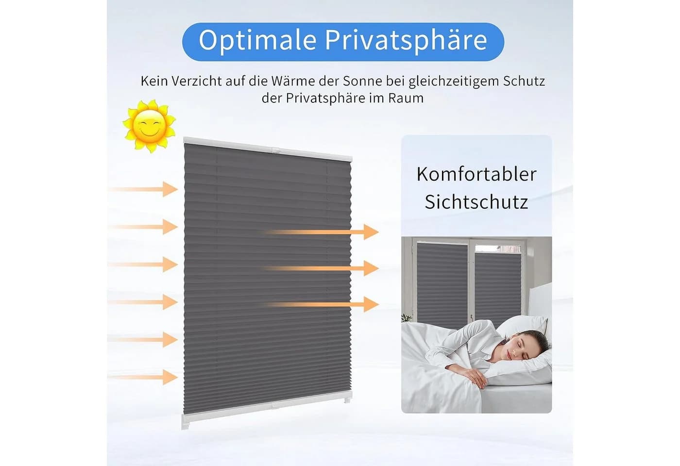 Vkele Plissee Klemmfix Anthrazit ohne Bohren