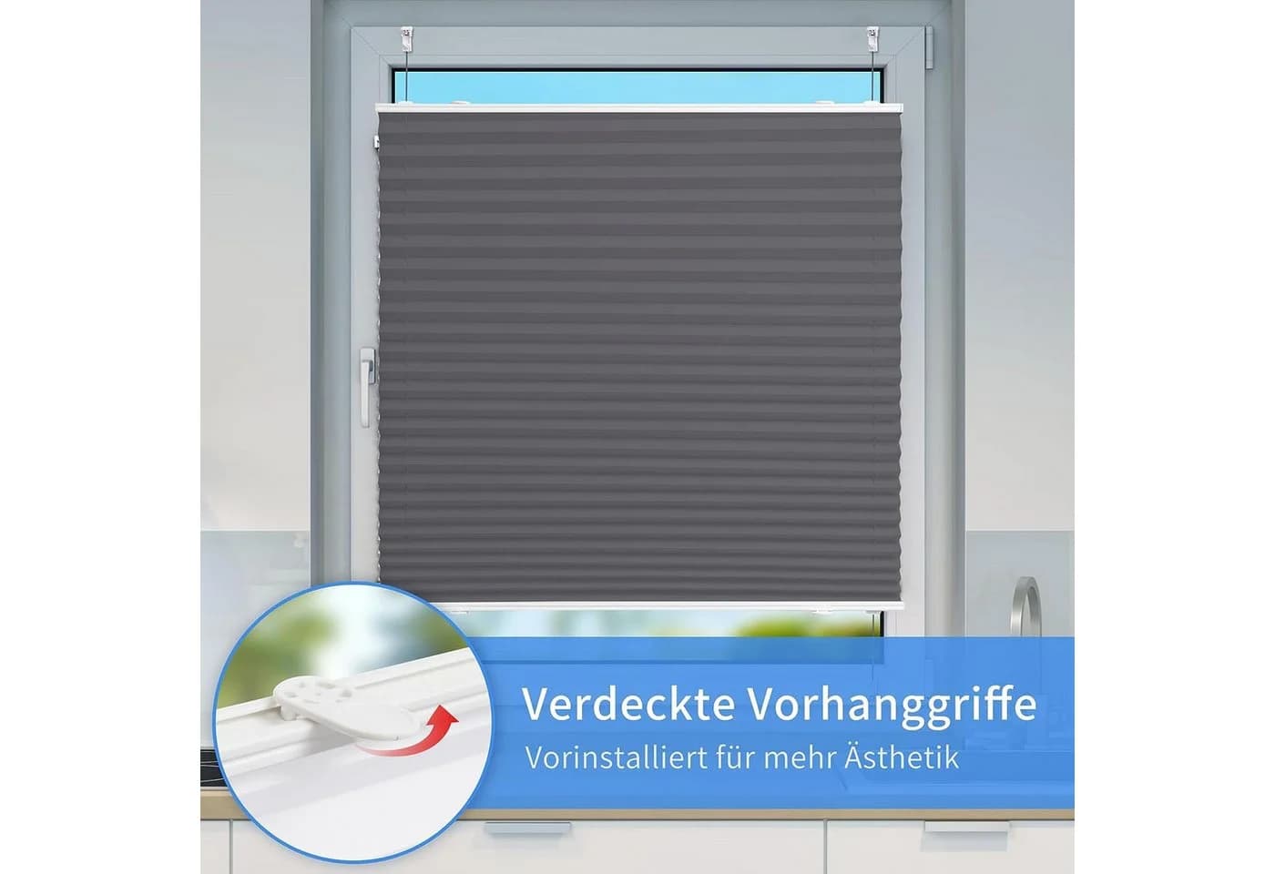 Vkele Plissee Klemmfix Anthrazit ohne Bohren - Bild 3