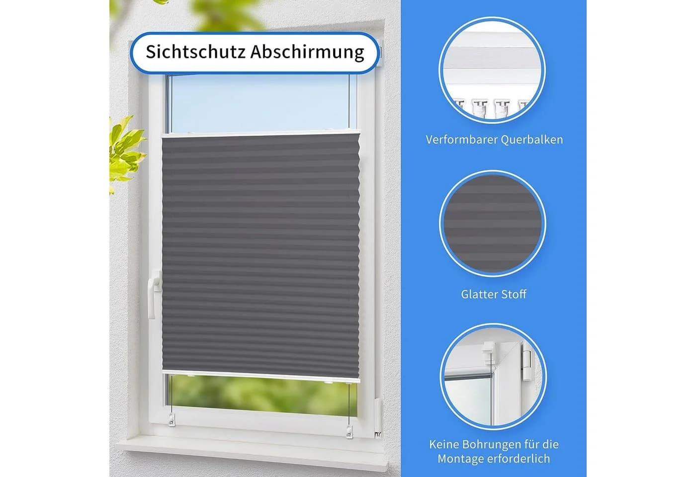 Vkele Plissee Klemmfix Anthrazit ohne Bohren - Bild 5