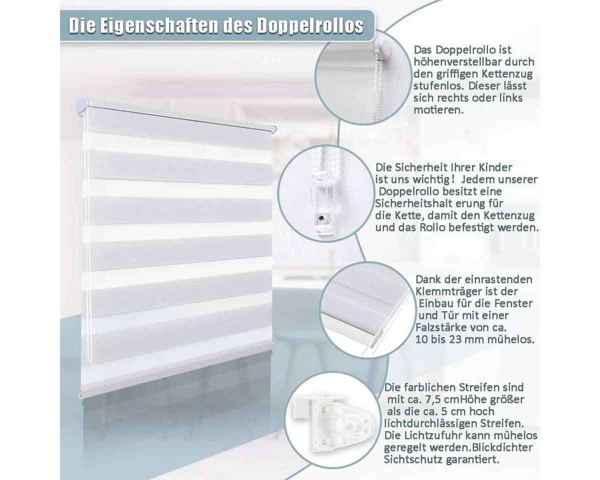 OUBO Rollo ohne Bohren Weiß/Beige/Anthrazit Klemmfix - Bild 5