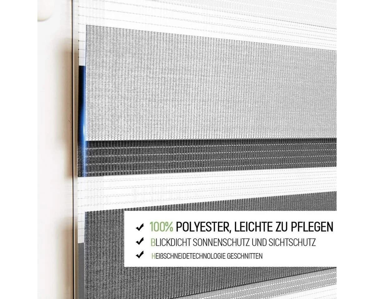 OUBO Doppelrollo Klemmfix ohne Bohren verdunkelnd Weiß-Grau-Anthrazit