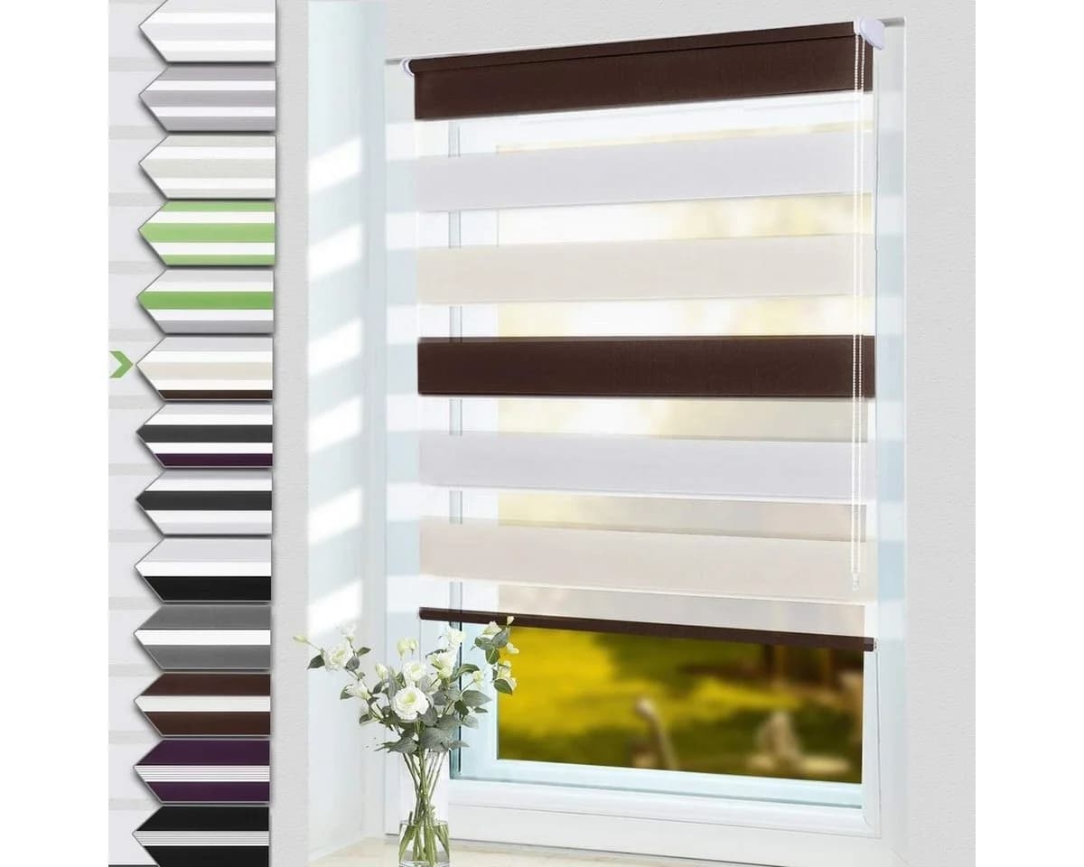 OUBO Doppelrollo Klemmfix Weiß-Beige-Braun Verdunkelnd - Bild 2