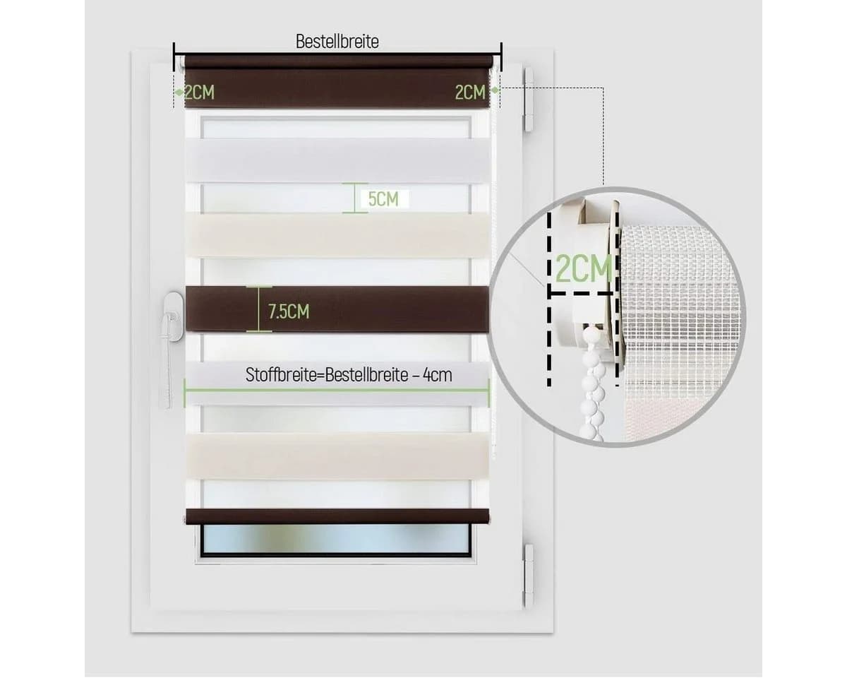 OUBO Doppelrollo Klemmfix Weiß-Beige-Braun Verdunkelnd - Bild 4