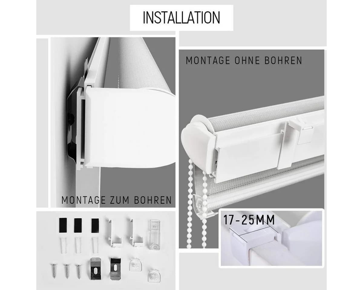 OUBO Doppelrollo Klemmfix Weiß-Beige-Braun Verdunkelnd - Bild 5