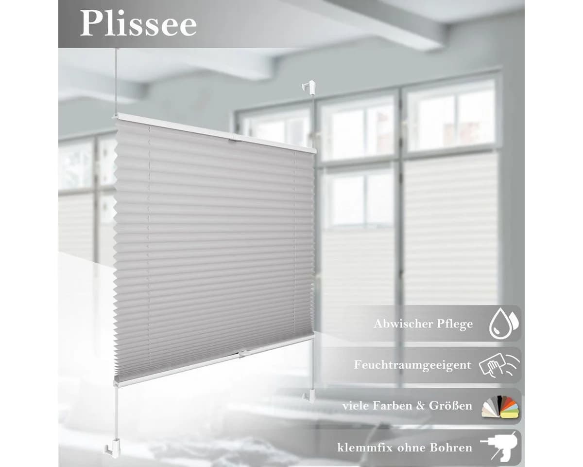 OUBO Plissee Klemmfix Grau ohne Bohren