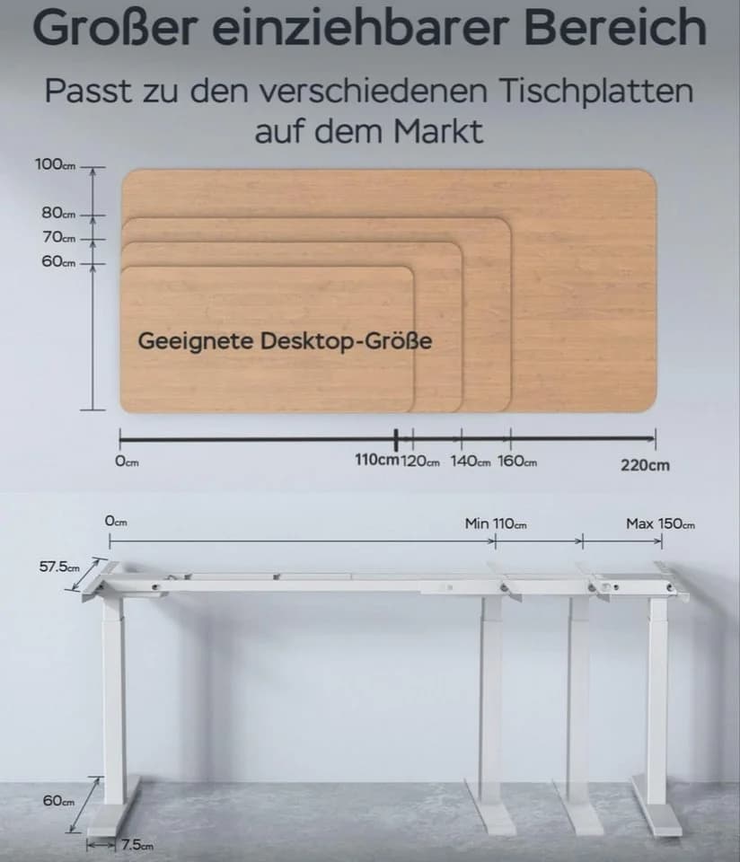Super Solu Schreibtisch Elektrisch Höhenverstellbar Weiß - Bild 4
