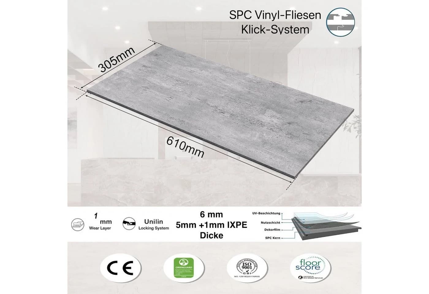 Super Solu Vinylboden Klick Vinylfliesen Steinoptik 2.233m² 12 Stück
