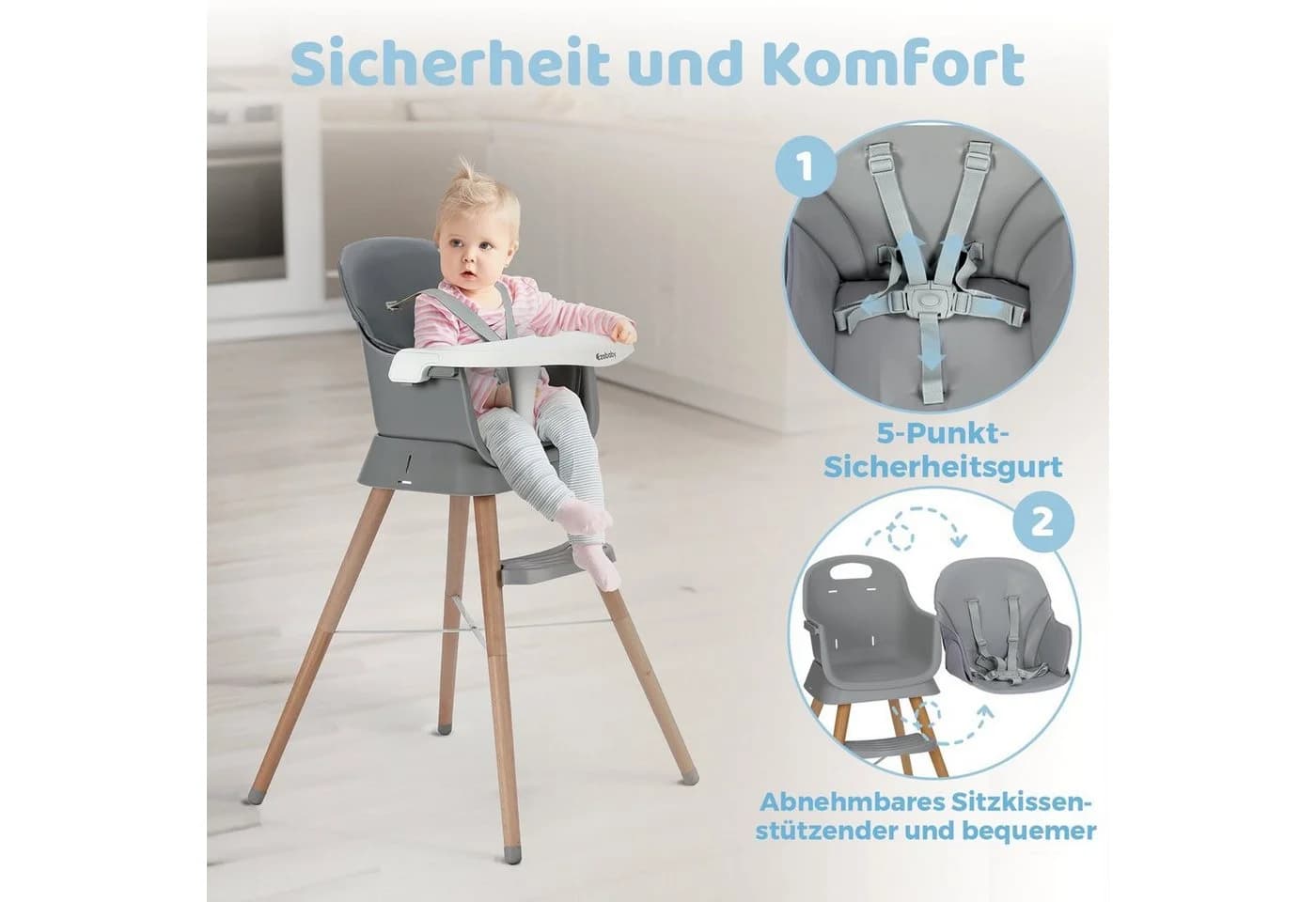 Ezebaby Kinderstuhl 6in1 Multifunktional Grau - Bild 3