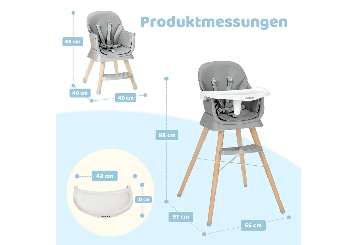 Ezebaby Kinderstuhl 6in1 Multifunktional Grau - Bild 4