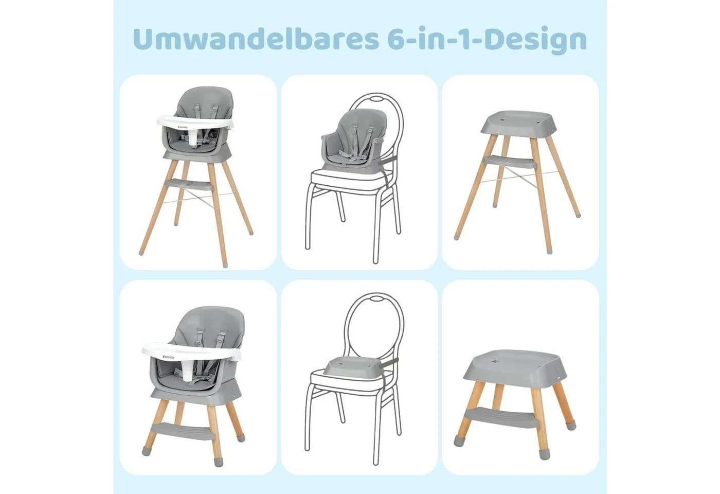 Ezebaby Kinderstuhl 6in1 Multifunktional Grau - Bild 5