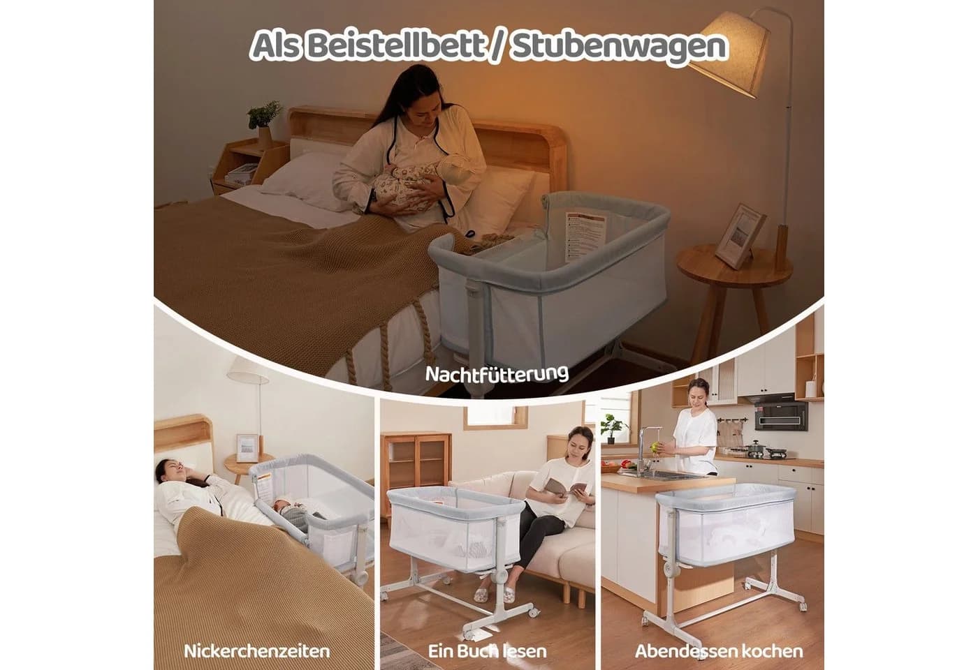 Ezebaby Beistellbett 2 in1 grau 7-fach höhenverstellbar