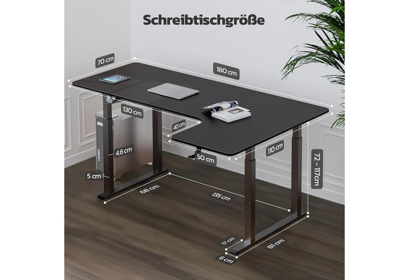 Moderner L-Form Stehschreibtisch in Schwarz und Weiß - Bild 4
