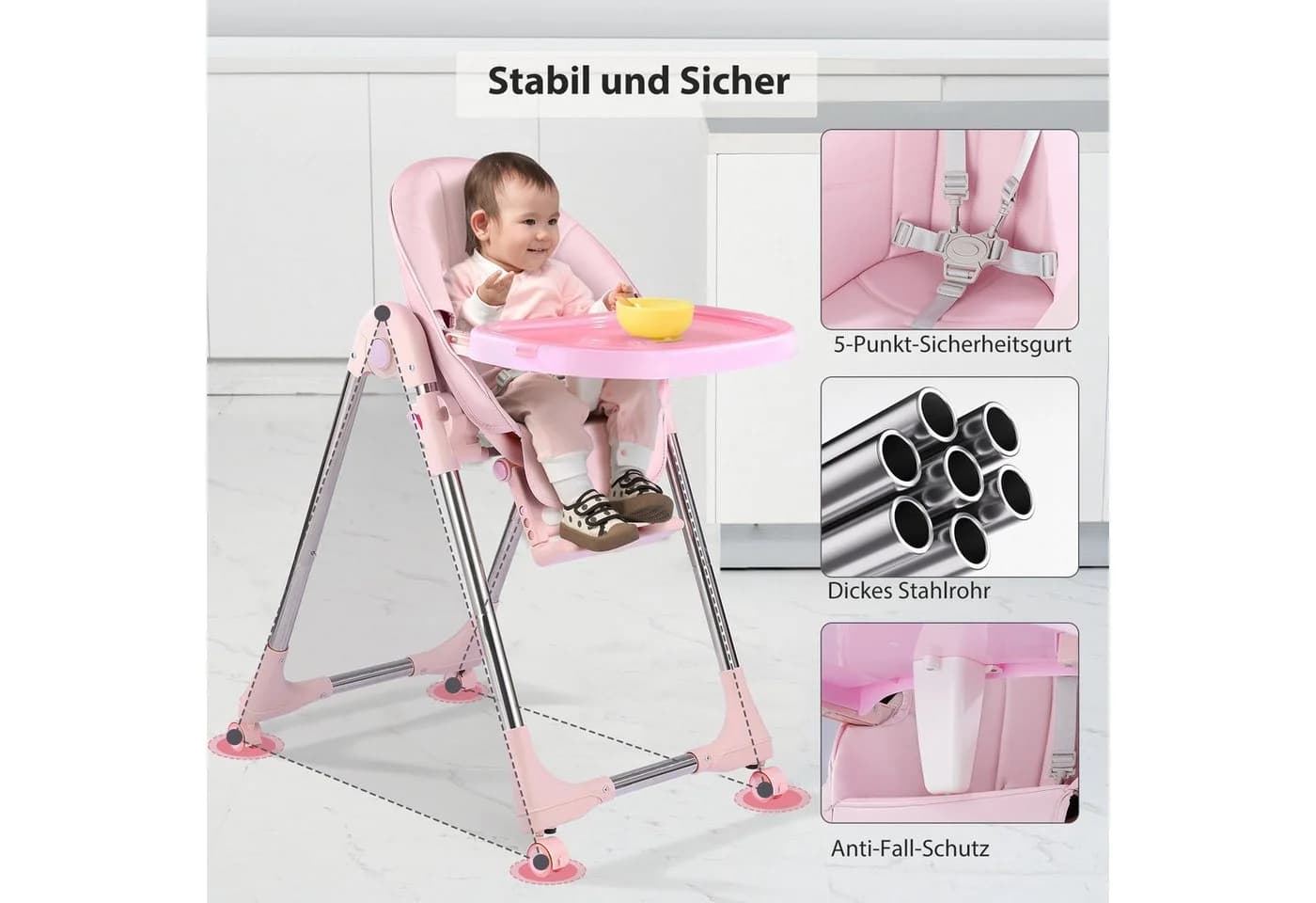 Onasti Kinderstuhl Rosa Klappbar Mitwachsend - Bild 3