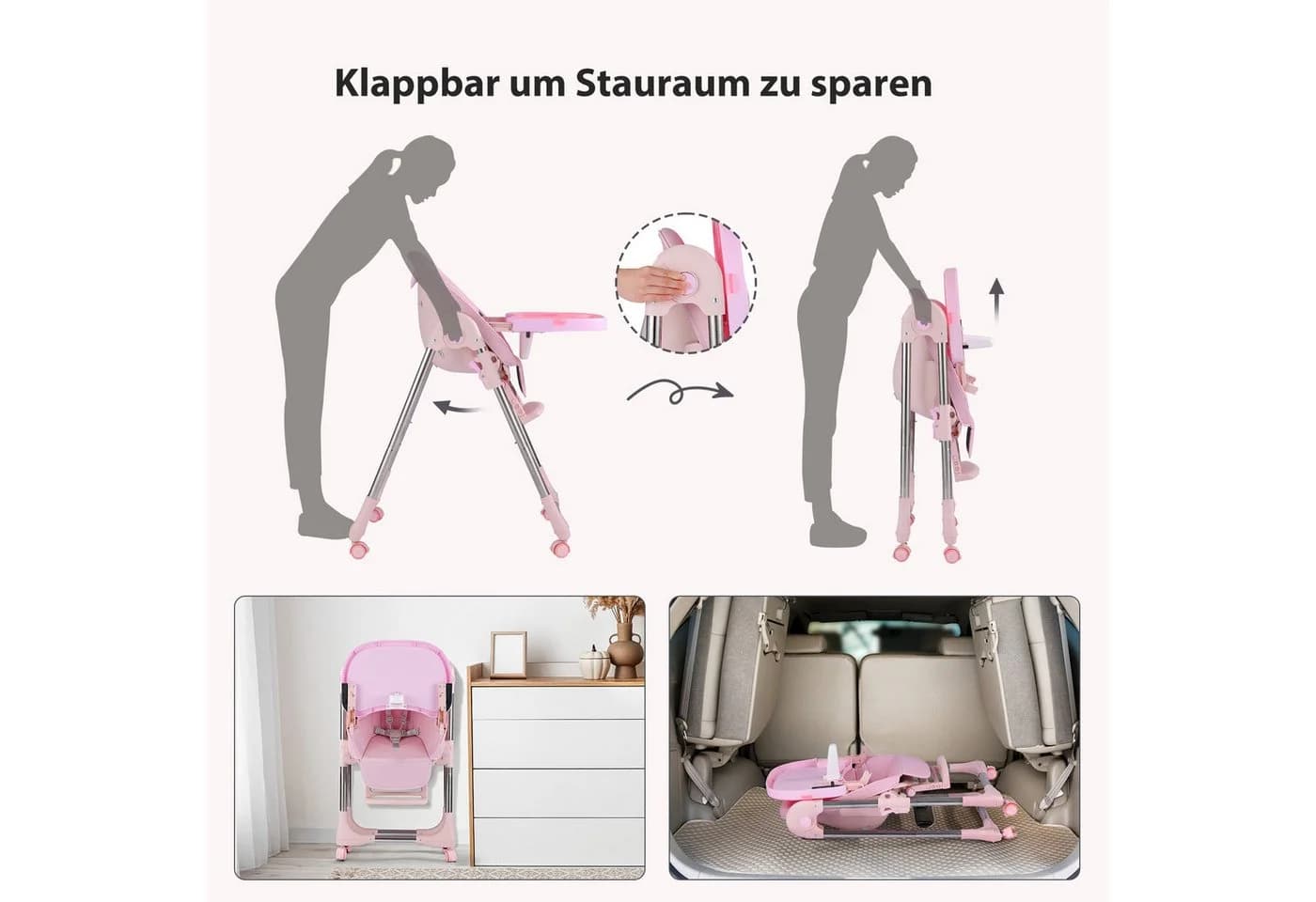 Onasti Kinderstuhl Rosa Klappbar Mitwachsend - Bild 5