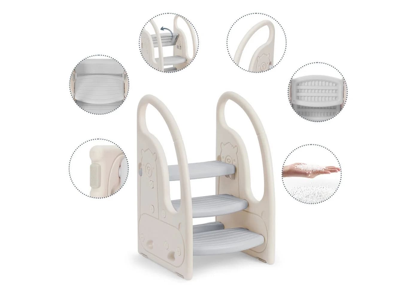 OUNUO Kinderhocker Kunststoff 3 Stufen Grau - Bild 3