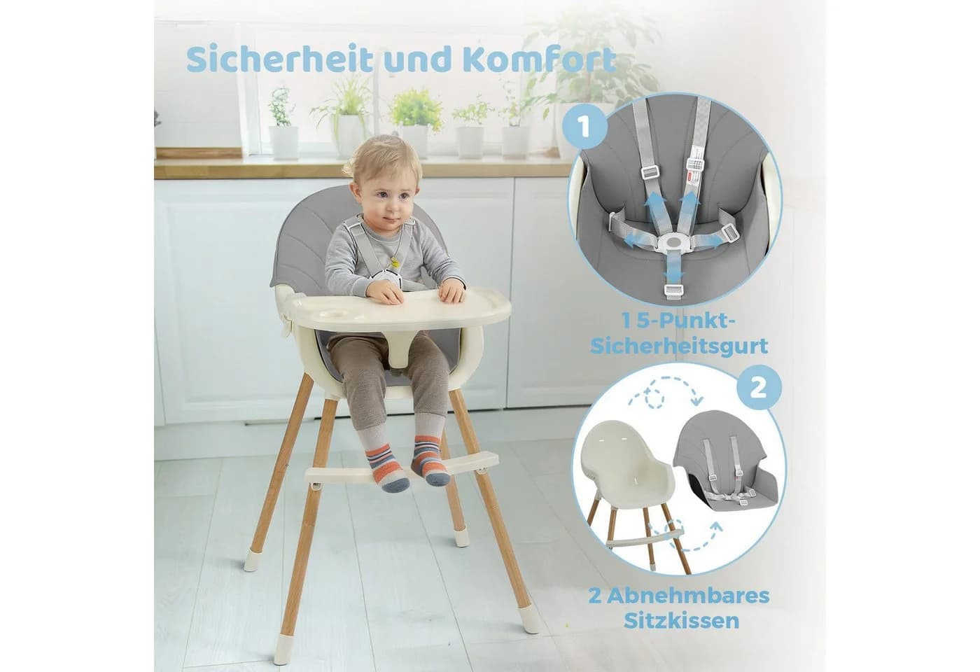 OUNUO Kinderstuhl Baby 2 in 1 Kindersitz Multifunktional Kinderstuhl - Bild 4