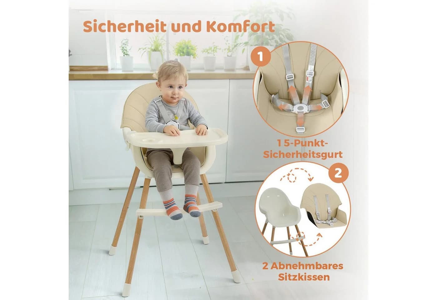 OUNUO Kinderstuhl Baby 2 in 1 Kindersitz Beige Multifunktional - Bild 4