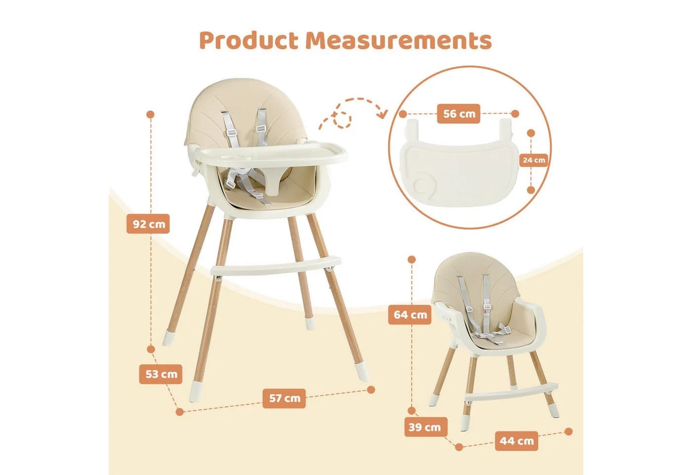 OUNUO Kinderstuhl Baby 2 in 1 Kindersitz Beige Multifunktional - Bild 5