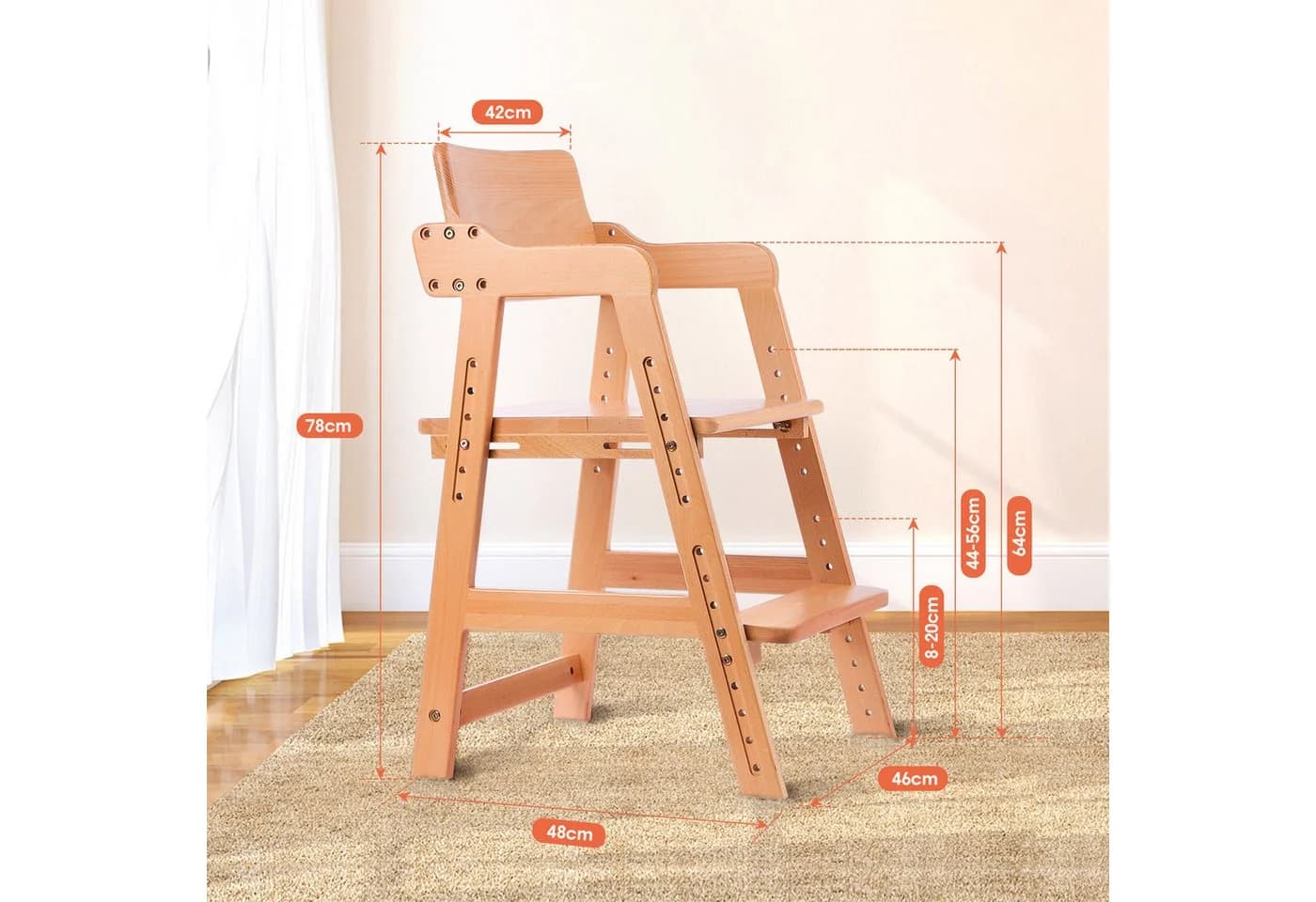 OUNUO Esszimmerstuhl Holz Lehnstuhl Küchenstuhl mit Armlehne Beige