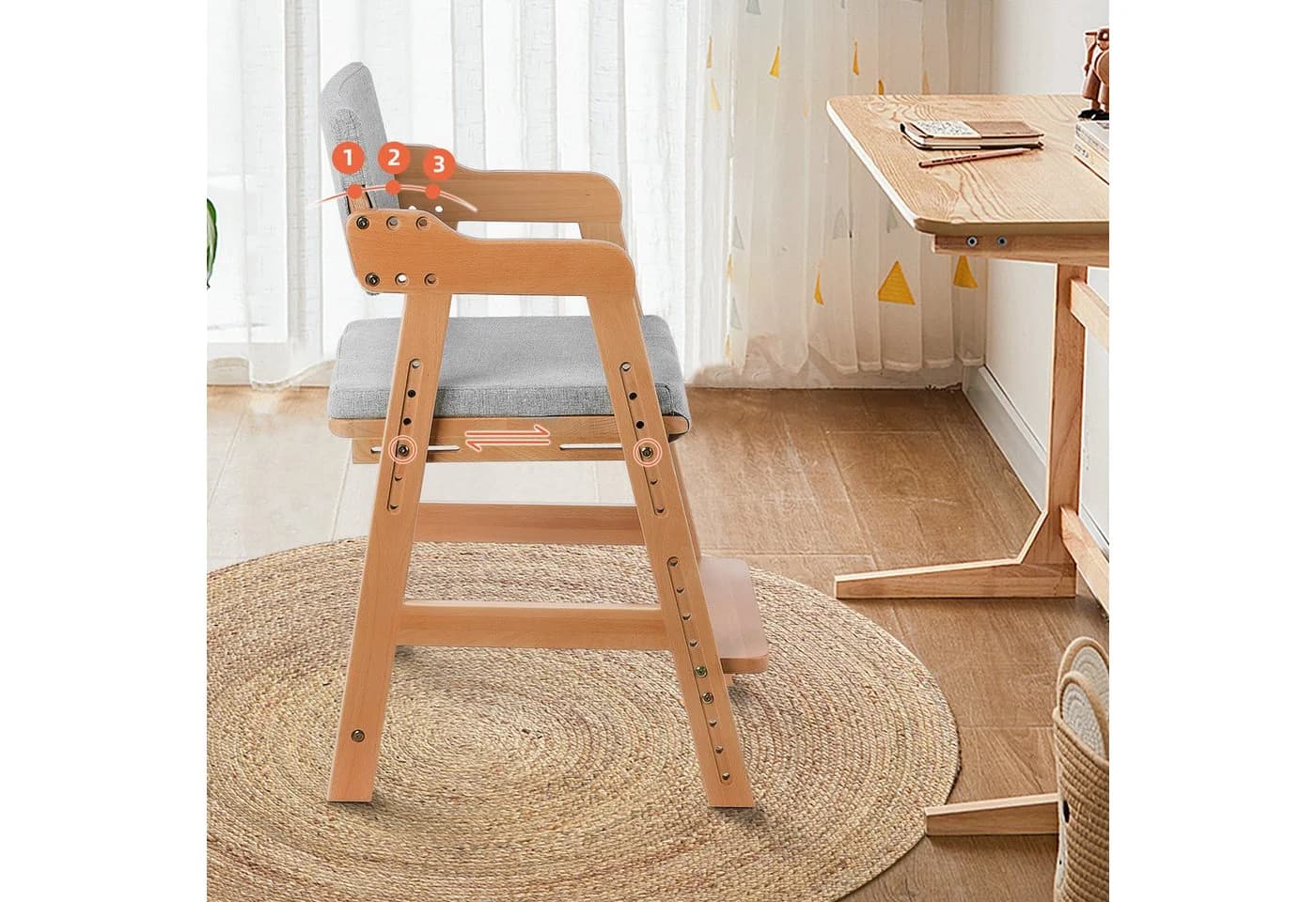 OUNUO Esszimmerstuhl Holz Lehnstuhl Küchenstuhl mit Armlehne Beige - Bild 3